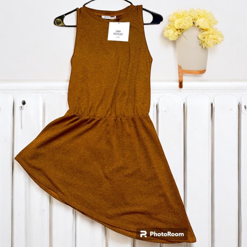 NWT Zara‎ Trafaluc Sleeveless Brown Mini Dress Size Small Stretch Knit